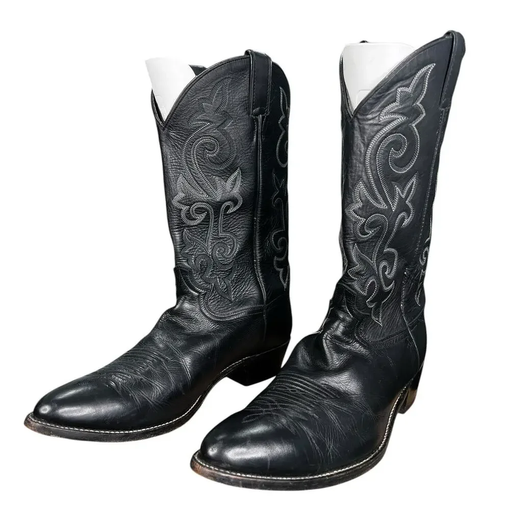 Justin Men’s Black Leather Western Cowboy Boots Size US 14 D
